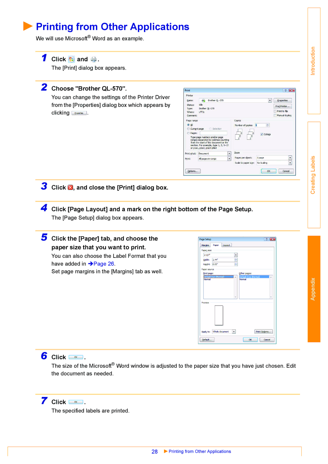 Brother appendix Printing from Other Applications, Choose Brother QL-570 