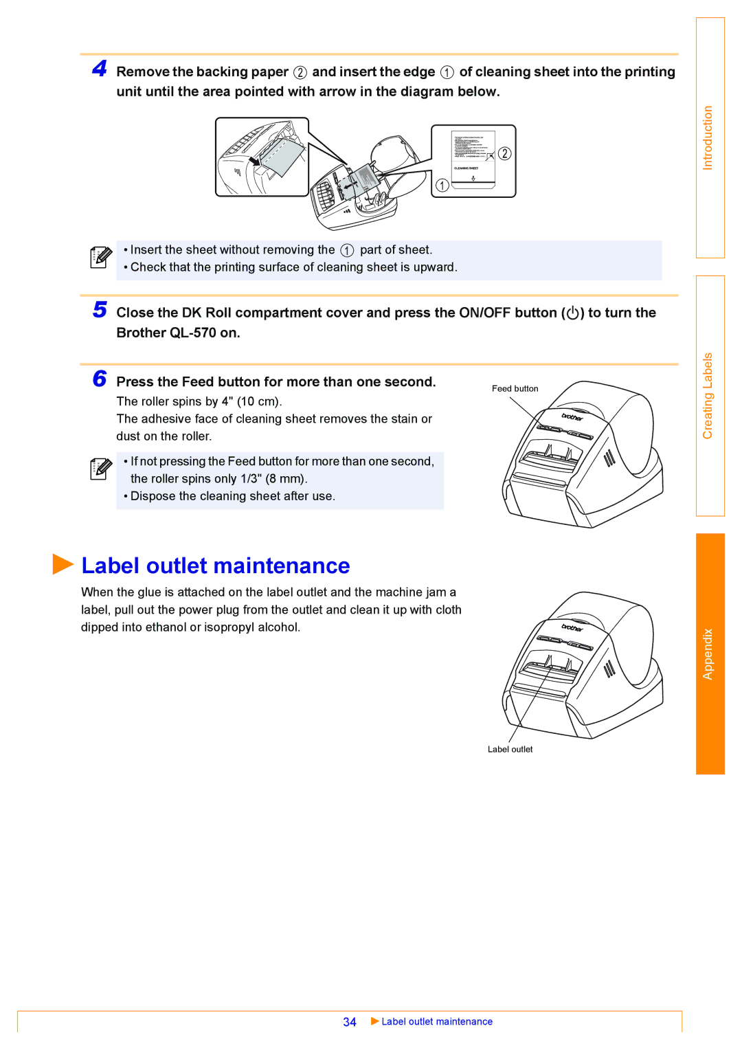 Brother QL-570 appendix Label outlet maintenance 