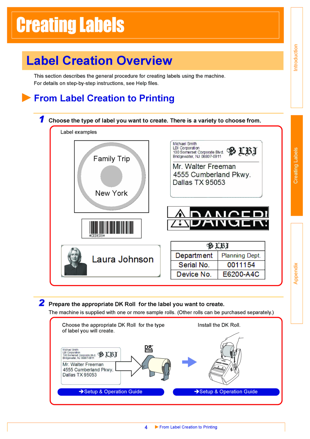 Brother QL-570 appendix Label Creation Overview, From Label Creation to Printing 