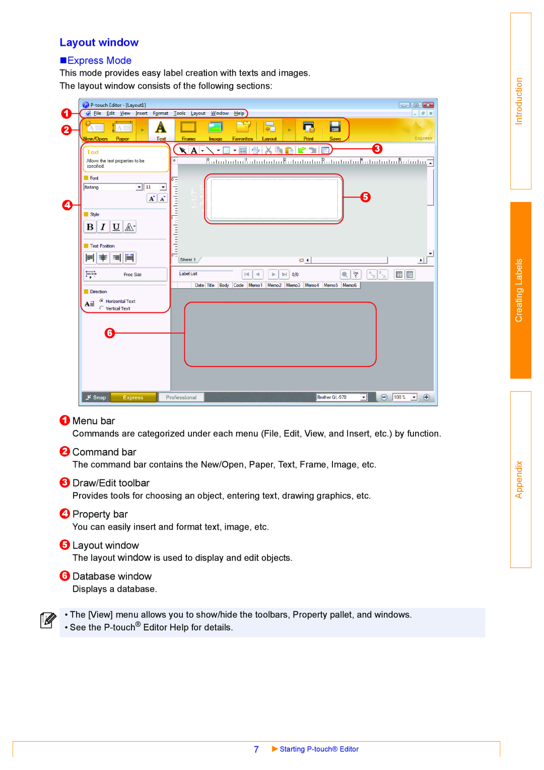 Brother QL-570 appendix Layout window 