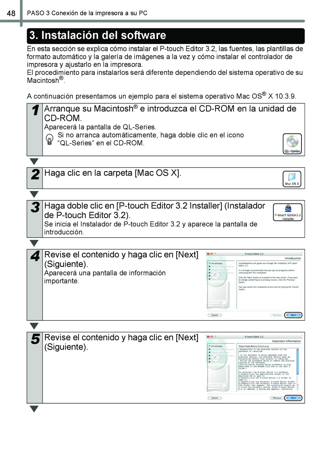 Brother QL-650TD manual Revise el contenido y haga clic en Next Siguiente, Aparecerá una pantalla de información importante 