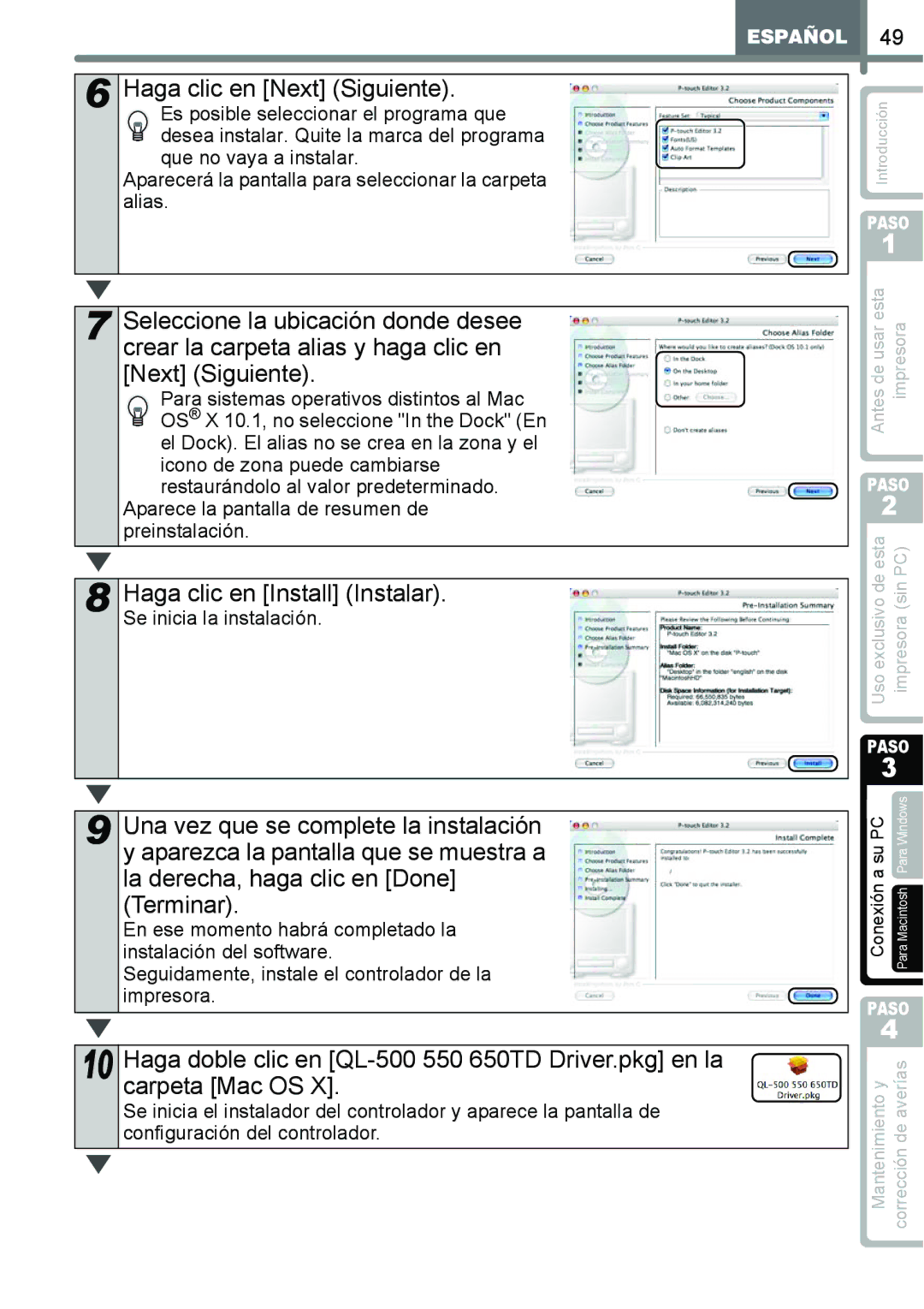 Brother QL-650TD manual Es posible seleccionar el programa que, Que no vaya a instalar, Alias 