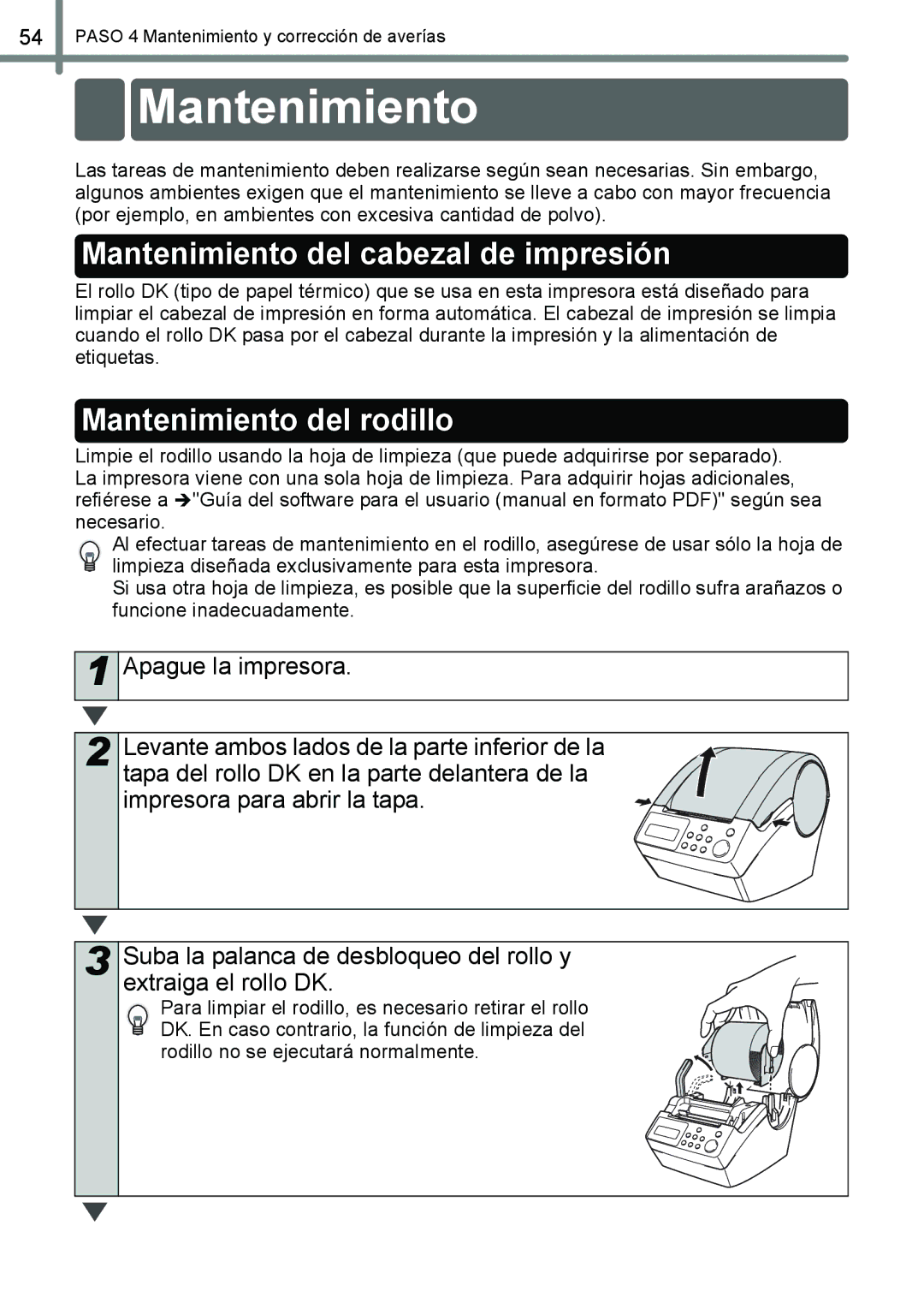 Brother QL-650TD manual Mantenimiento del cabezal de impresión, Mantenimiento del rodillo 