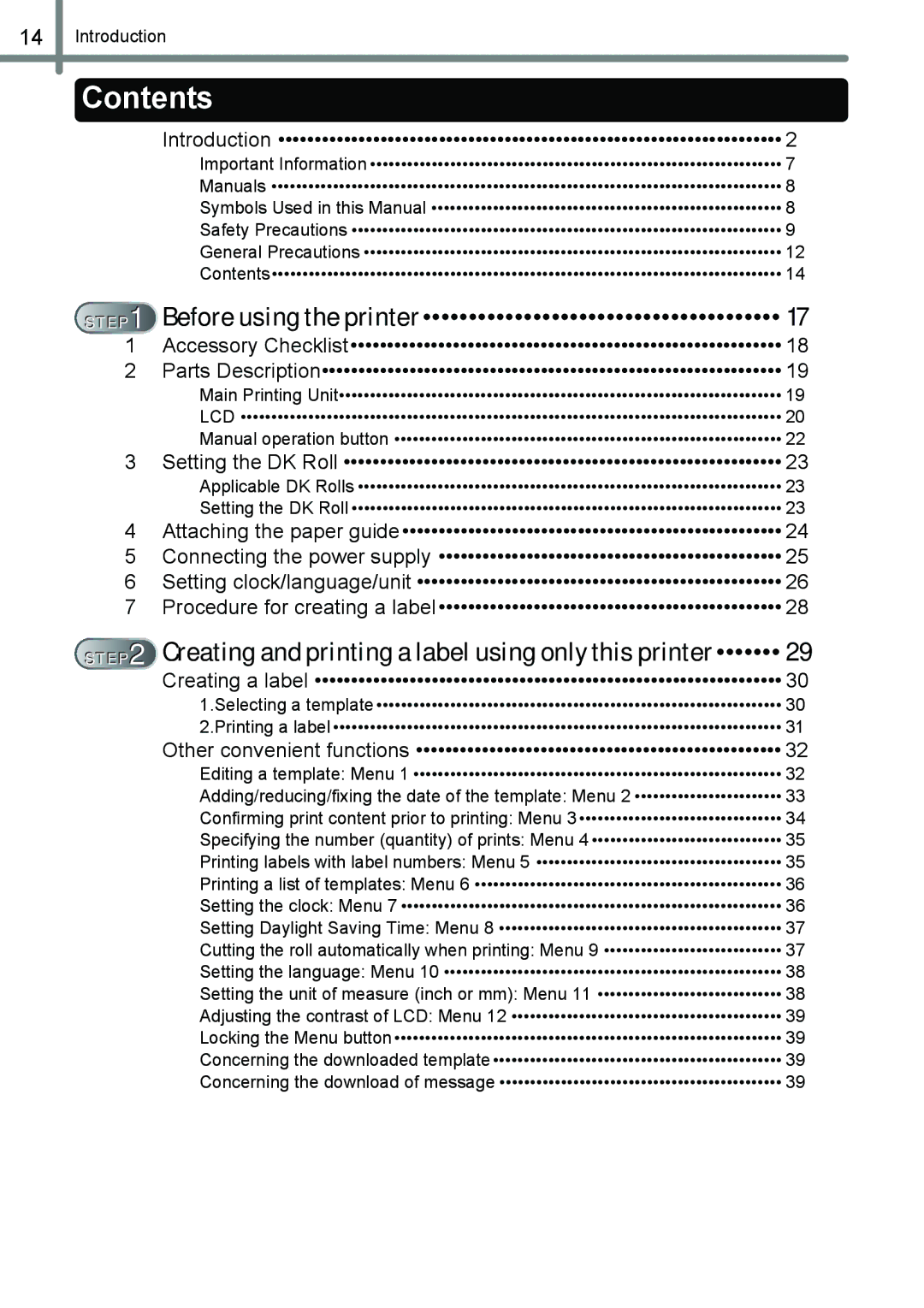 Brother QL-650TD manual Contents 