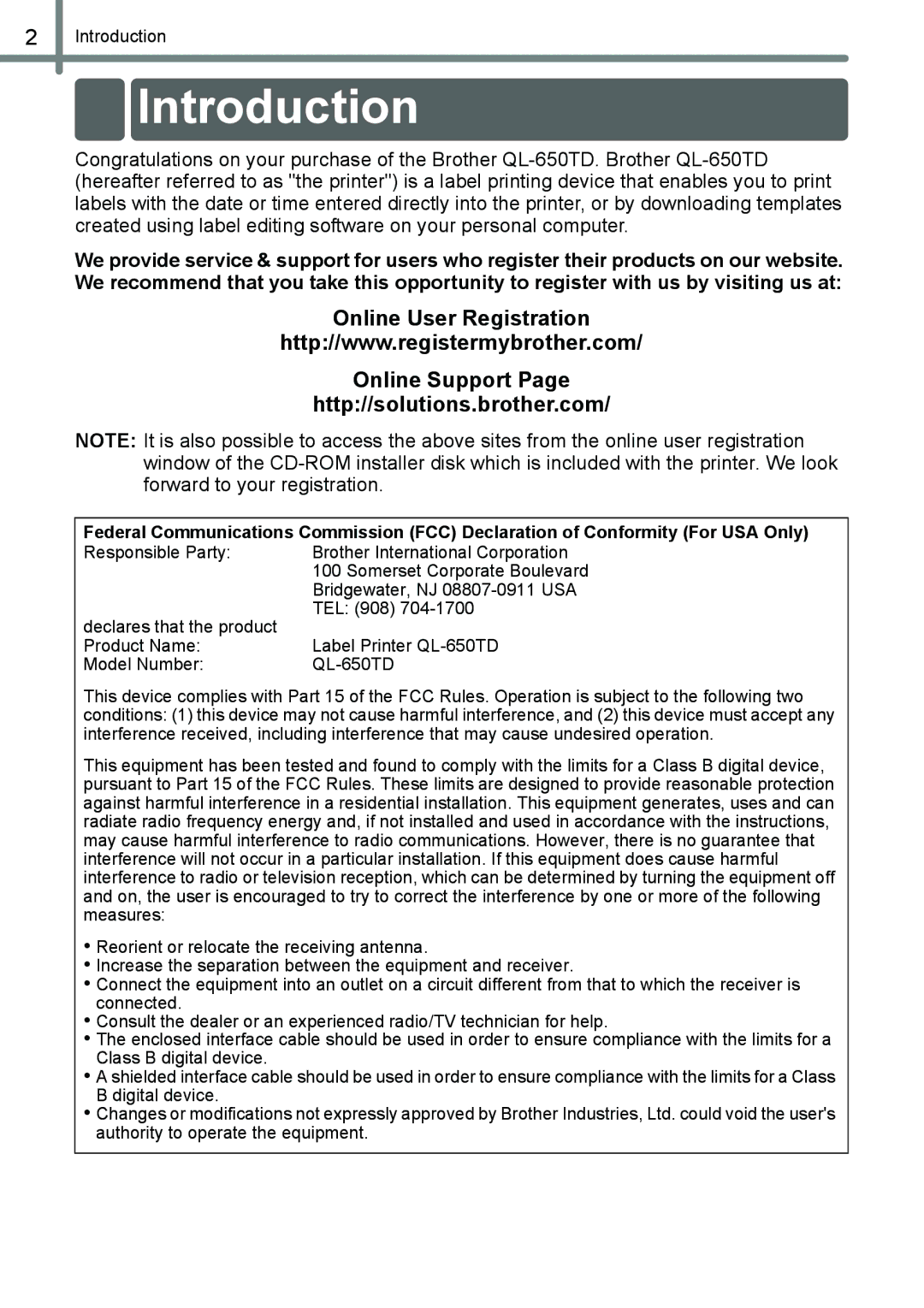 Brother QL-650TD manual Introduction 