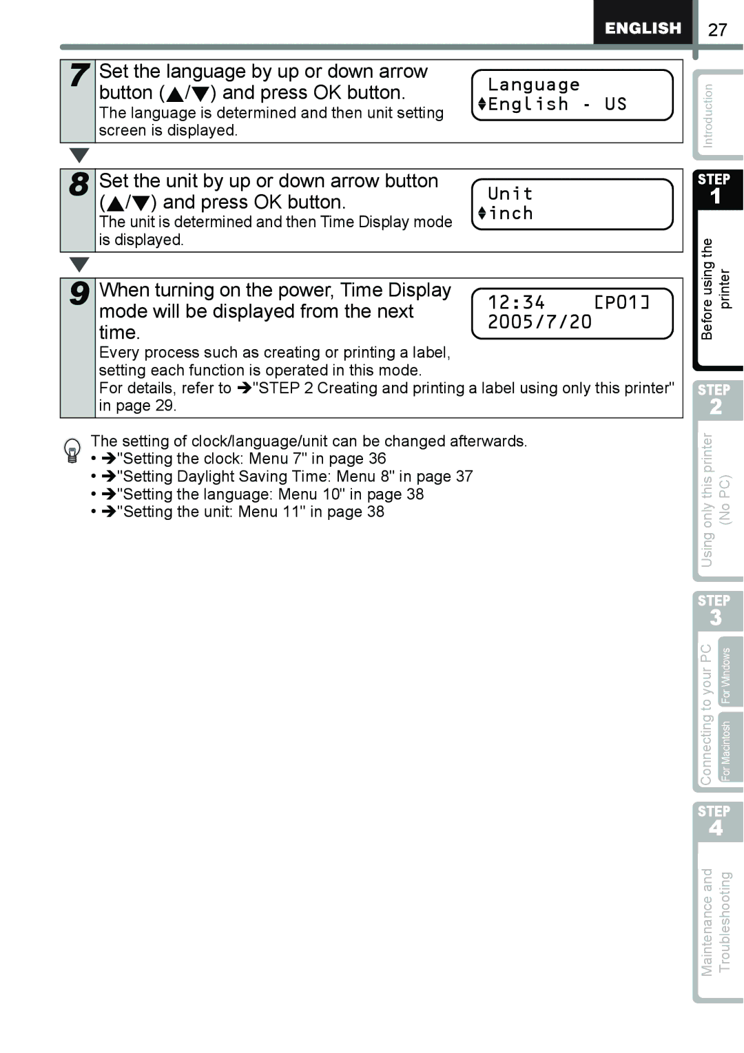 Brother QL-650TD manual Language is determined and then unit setting, Screen is displayed, Is displayed 