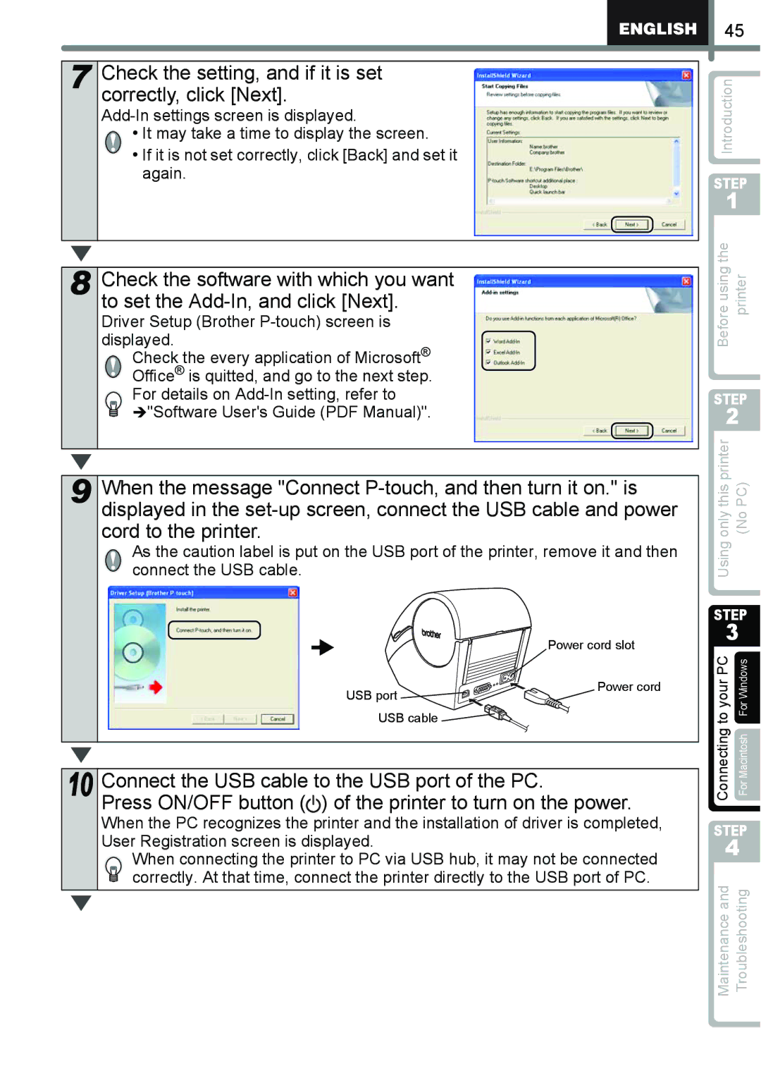 Brother QL-650TD manual Check the setting, and if it is set correctly, click Next 