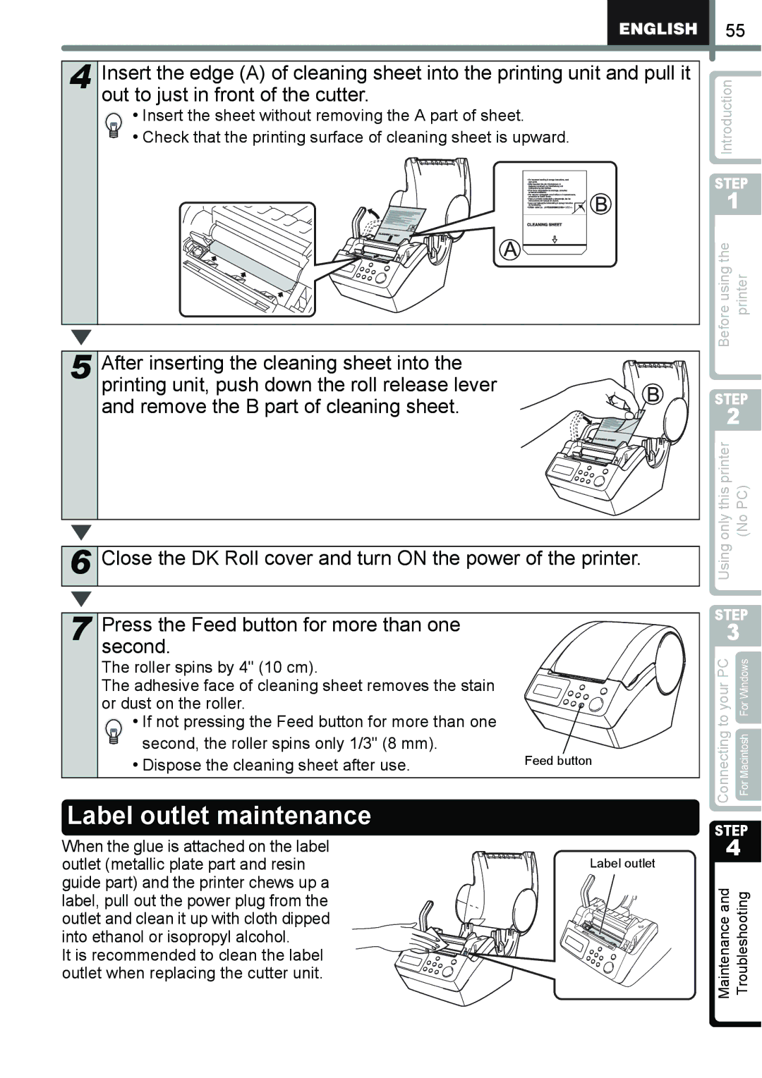 Brother QL-650TD manual Label outlet maintenance 