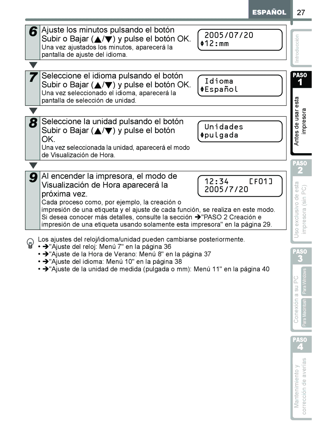 Brother QL-650TD manual Unidades pulgada 