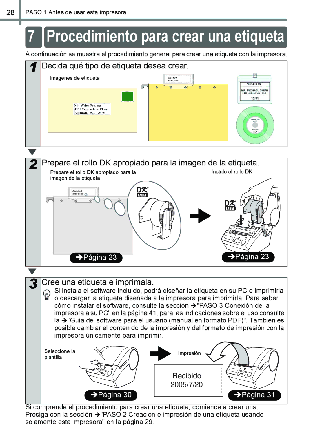 Brother QL-650TD Decida qué tipo de etiqueta desea crear, Prepare el rollo DK apropiado para la imagen de la etiqueta 