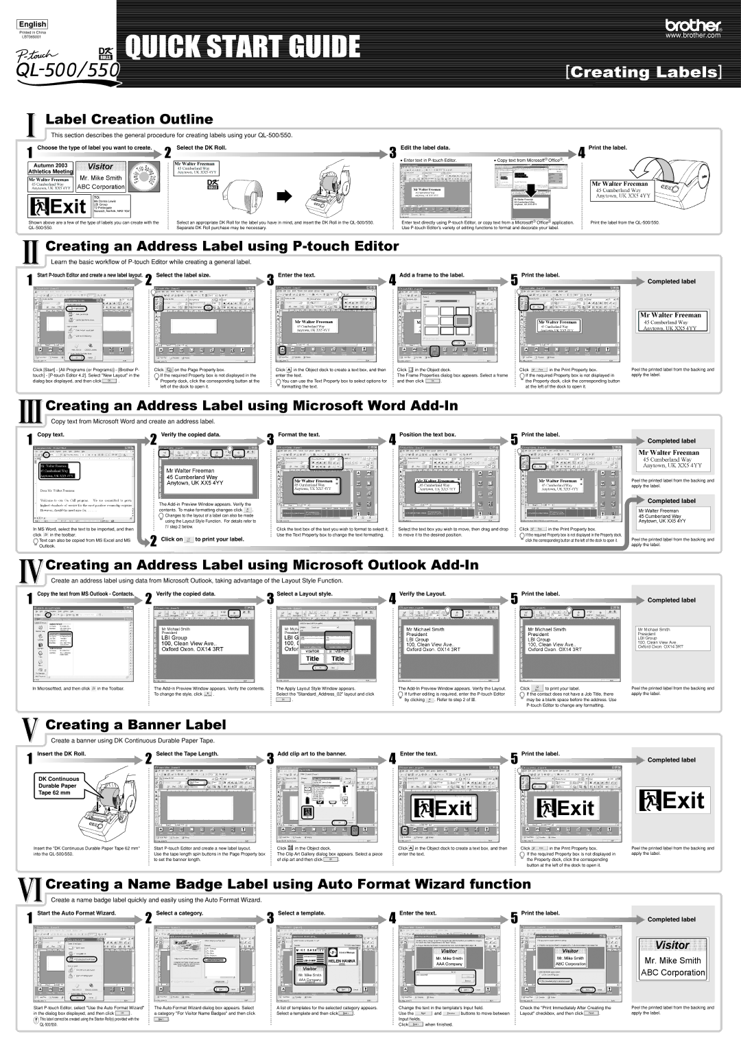 Brother QL-series Label Creation Outline, Creating an Address Label using P-touch Editor, Creating a Banner Label 