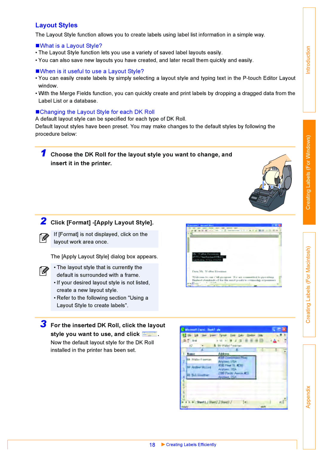 Brother QL500 manual Layout Styles, „What is a Layout Style?, „When is it useful to use a Layout Style? 