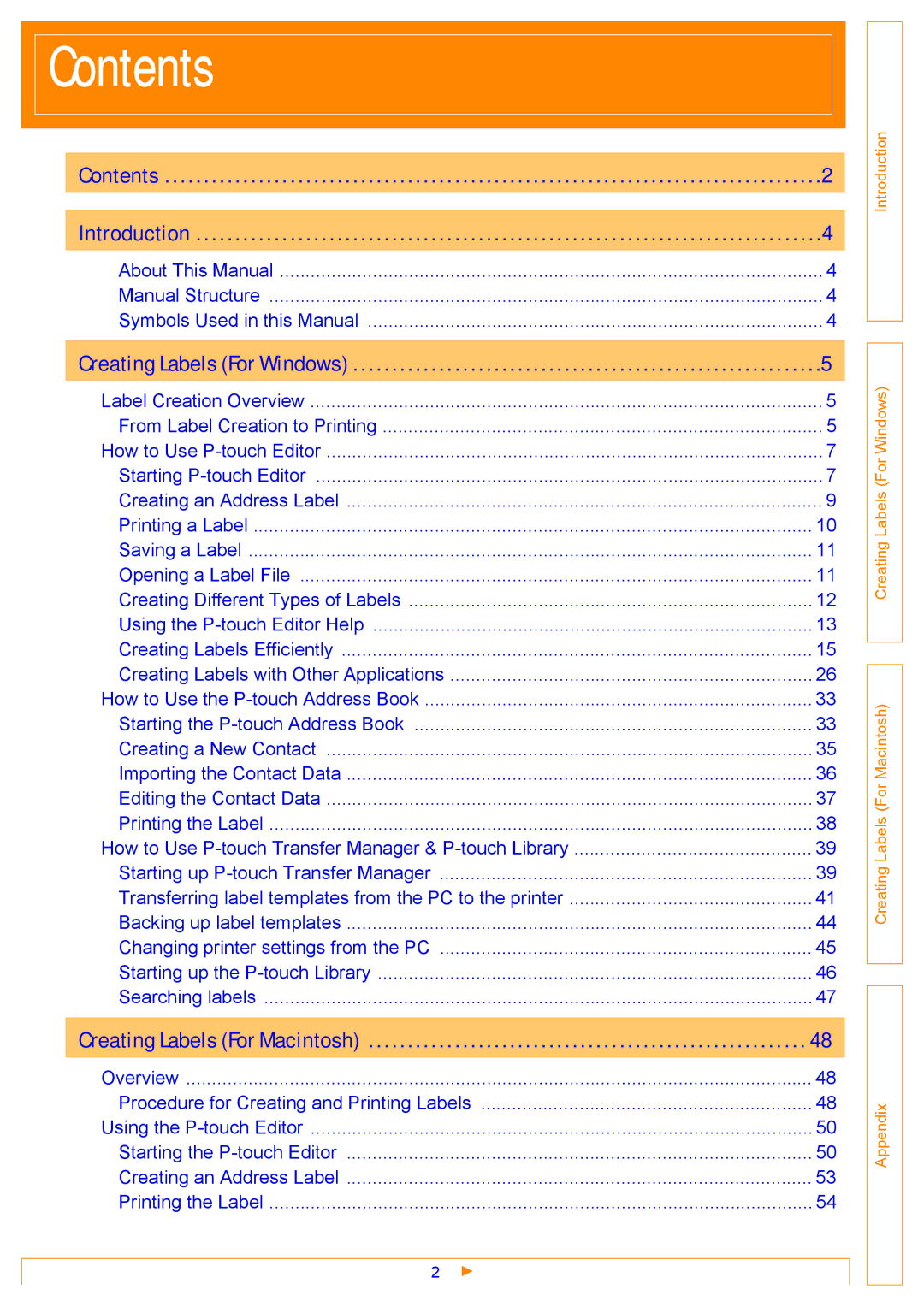 Brother QL500 manual Contents 