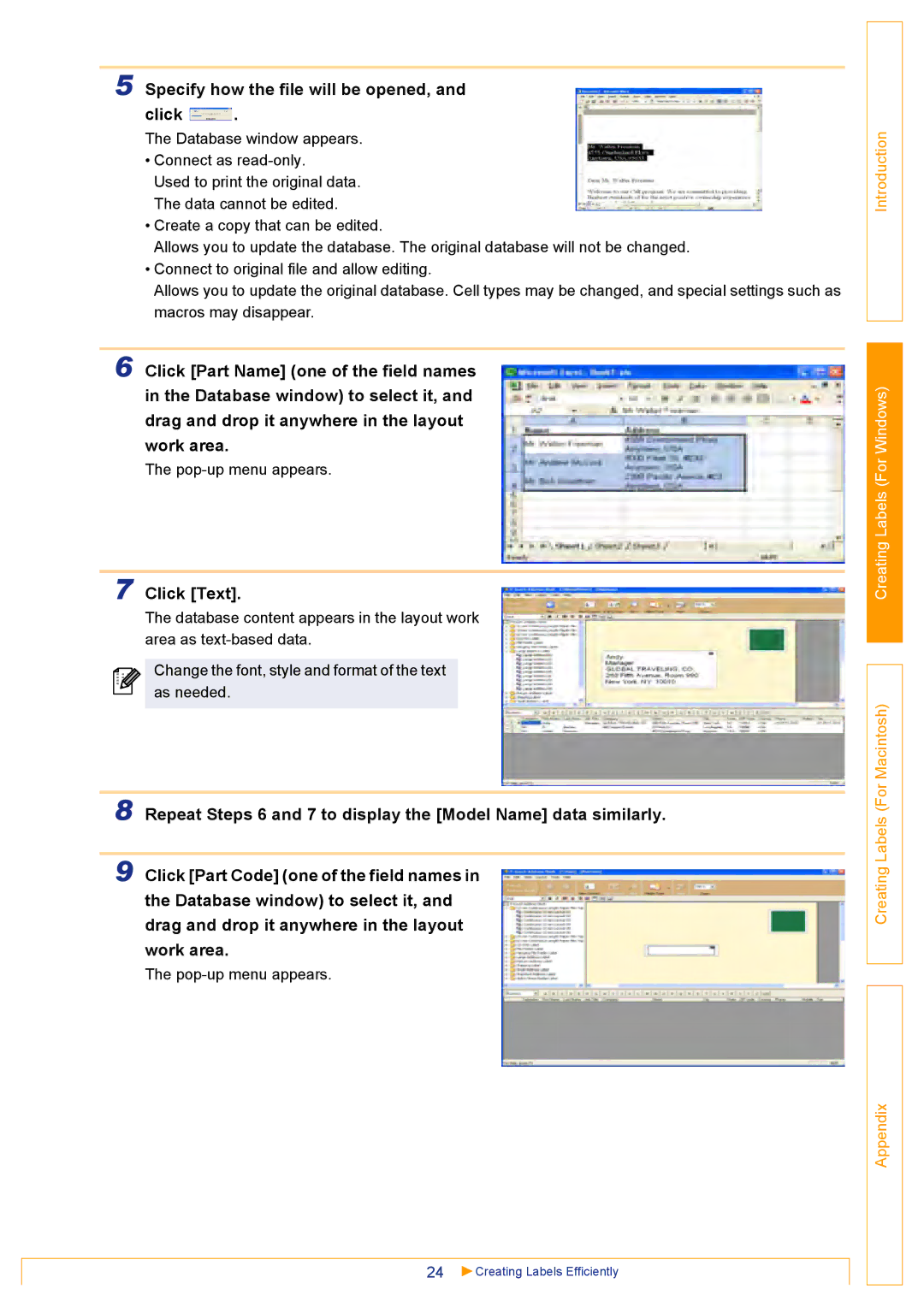 Brother QL500 manual Specify how the file will be opened, Click, Click Text 