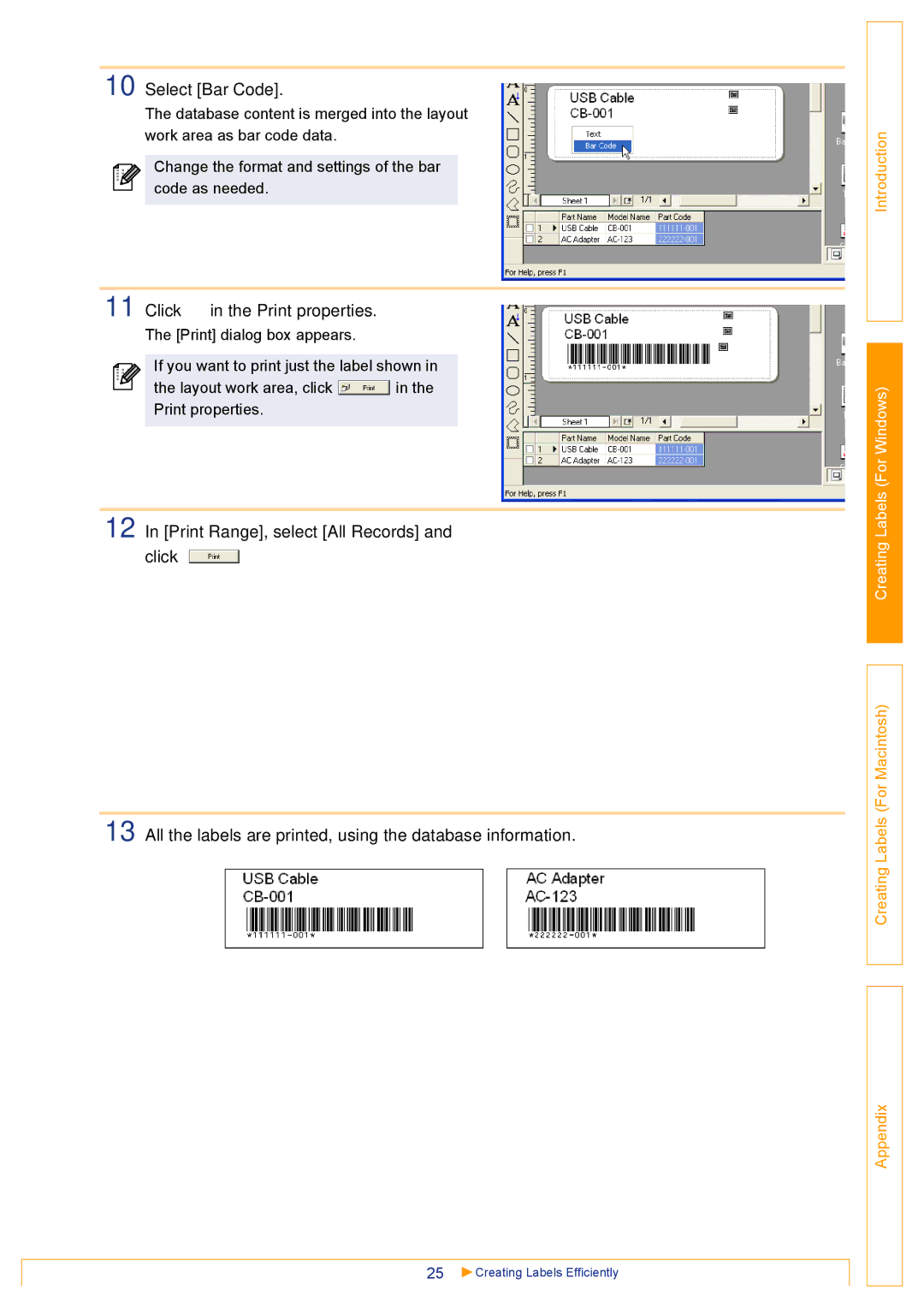 Brother QL500 manual 10Select Bar Code, 11Click in the Print properties 