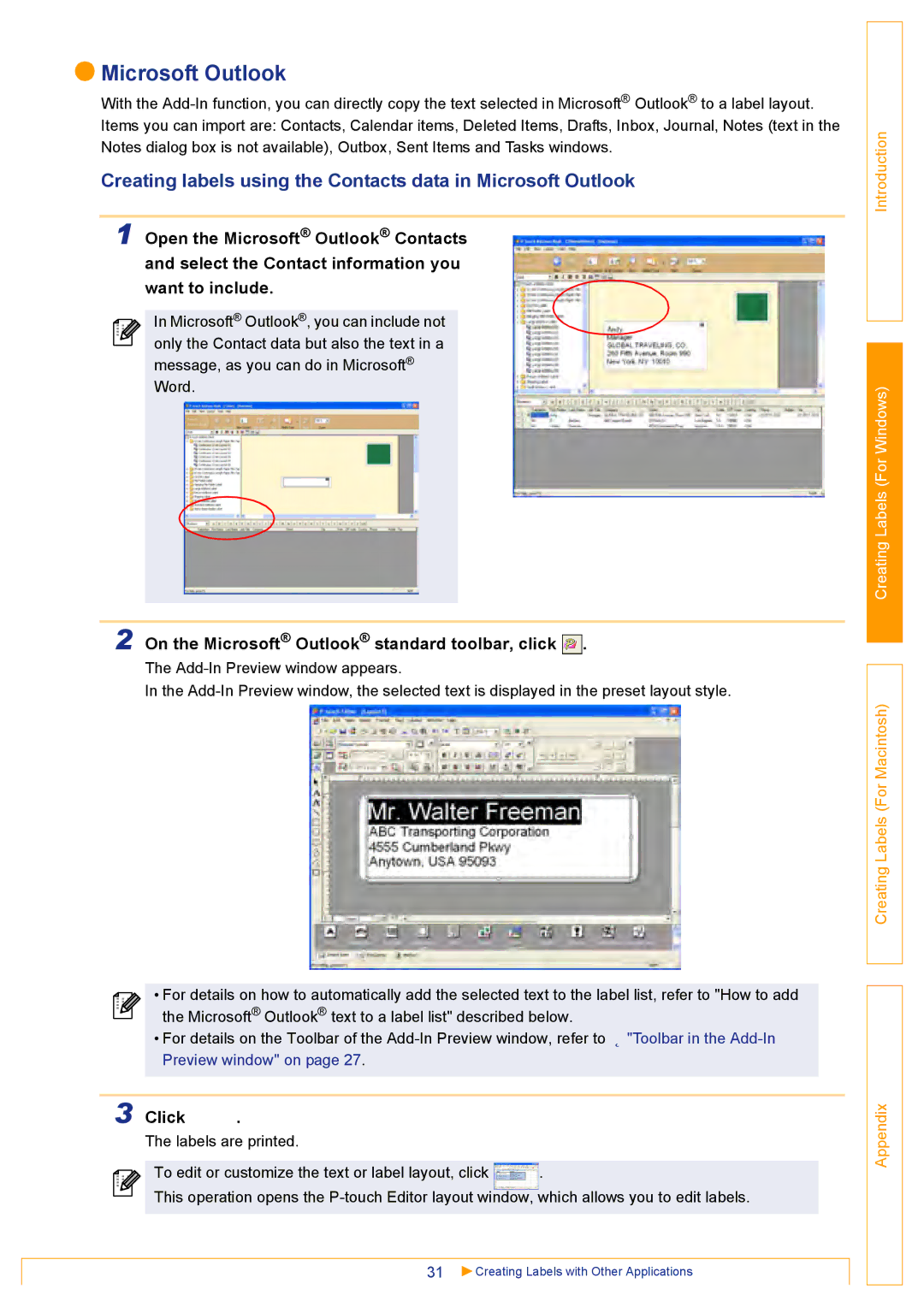 Brother QL500 manual On the Microsoft Outlook standard toolbar, click 