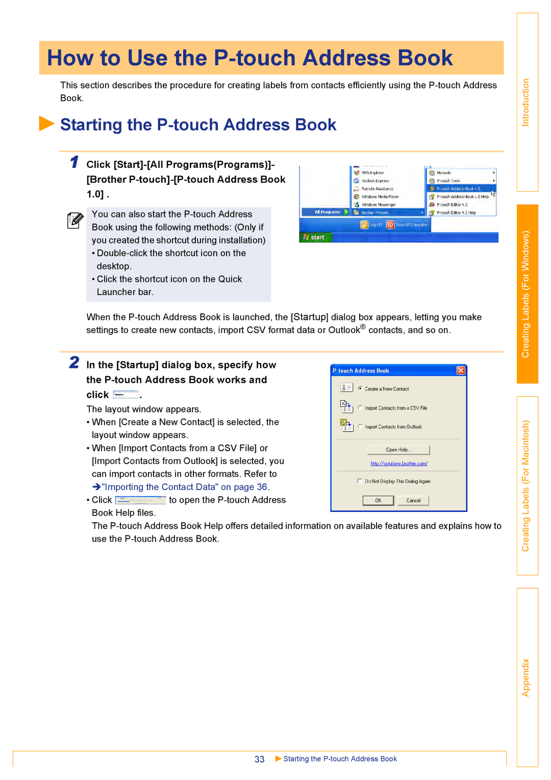 Brother QL500 manual How to Use the P-touch Address Book, Starting the P-touch Address Book 