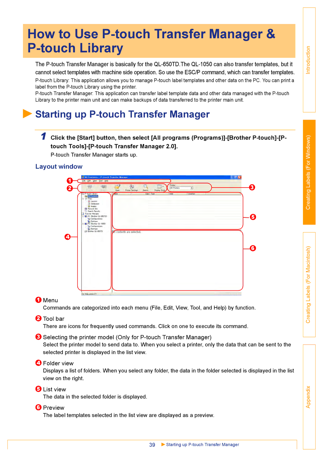 Brother QL500 manual How to Use P-touch Transfer Manager & P-touch Library, Starting up P-touch Transfer Manager 