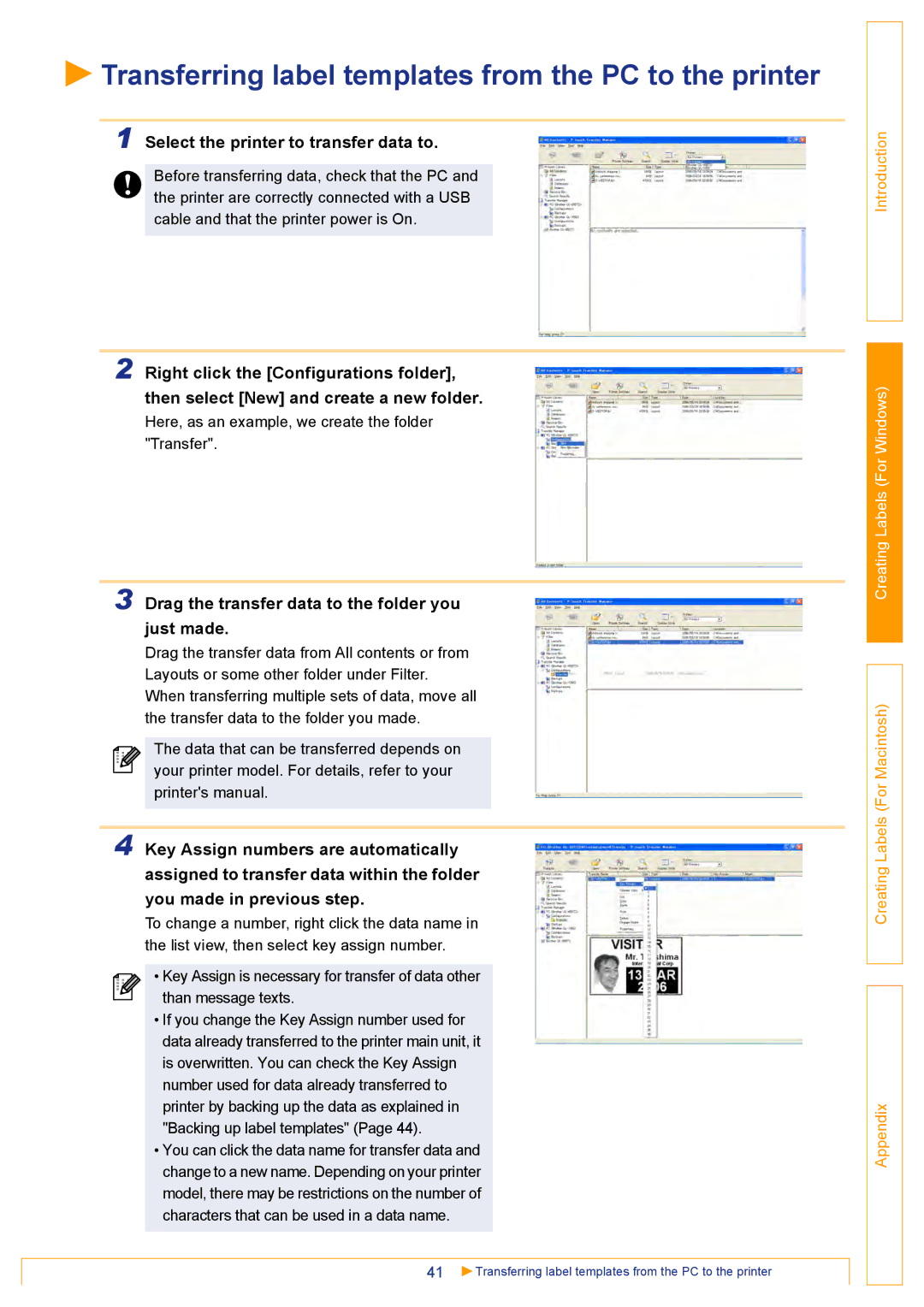 Brother QL500 manual Transferring label templates from the PC to the printer, Select the printer to transfer data to 