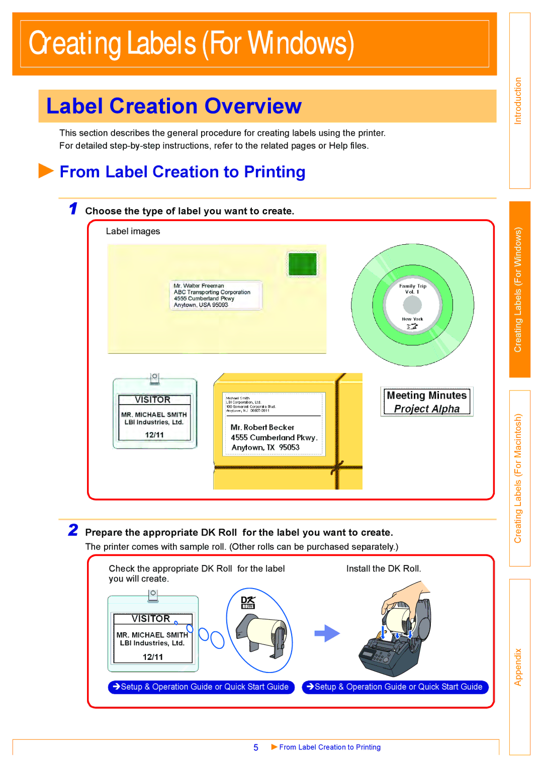 Brother QL500 manual Label Creation Overview, From Label Creation to Printing, Choose the type of label you want to create 