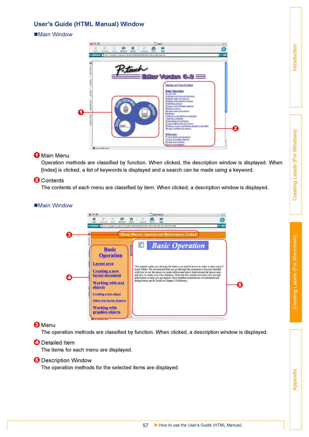 Brother QL500 manual User’s Guide Html Manual Window, „Main Window 