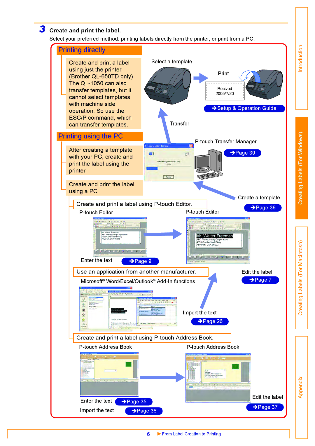 Brother QL500 manual Create and print the label, After creating a template, Create and print a label using P-touch Editor 