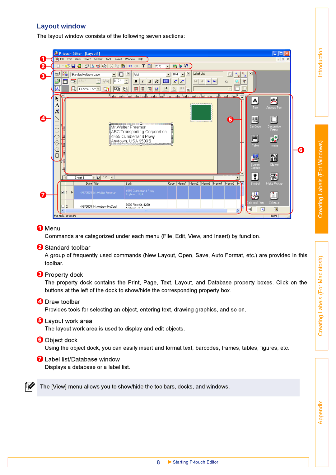 Brother QL500 manual Layout window 