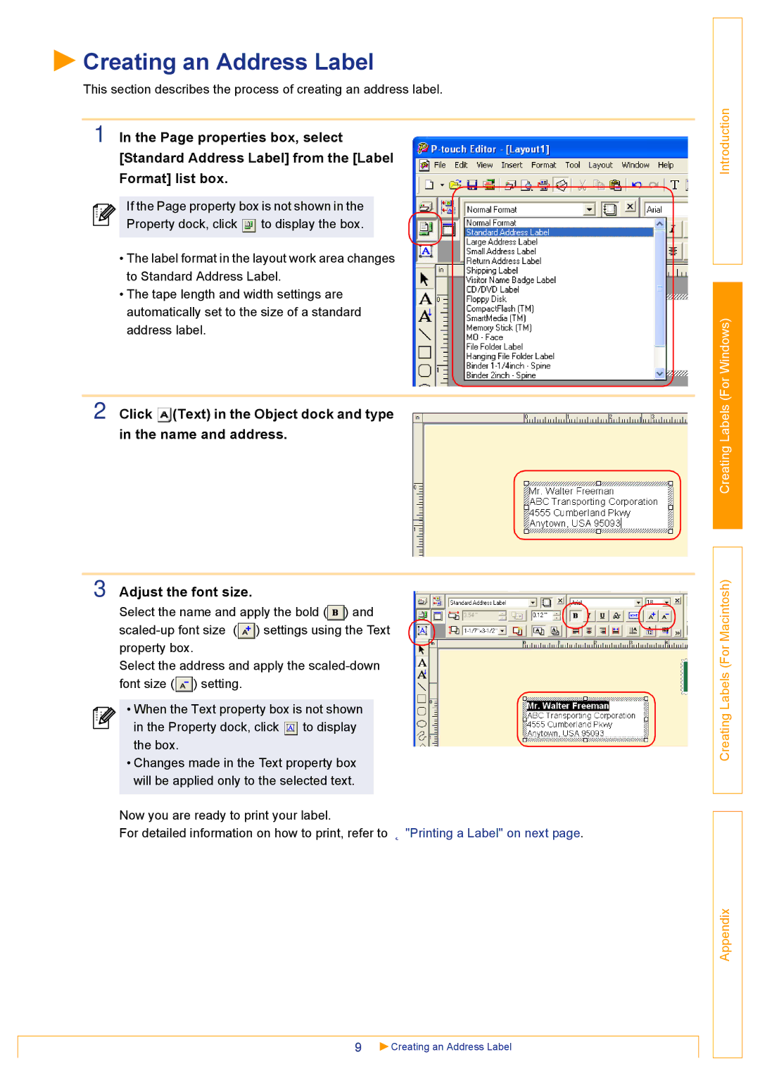 Brother QL500 manual Creating an Address Label 