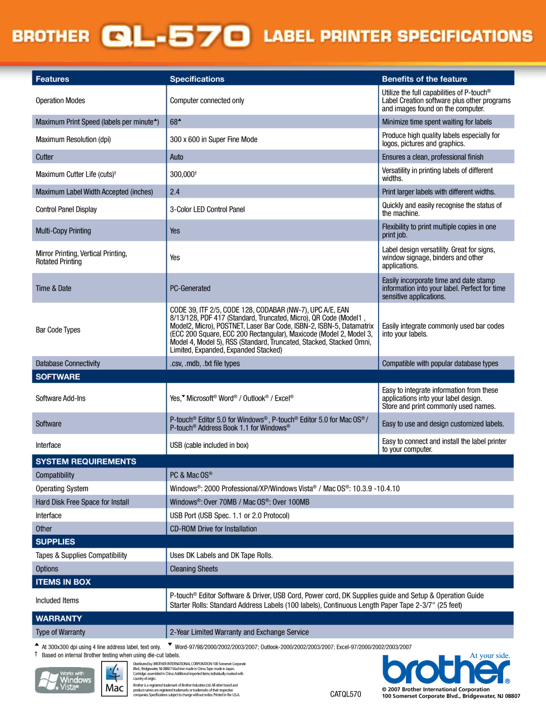 Brother QL570 specifications Software 