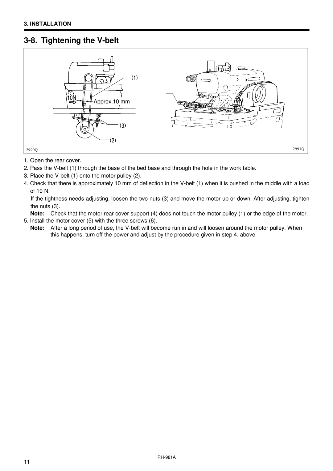 Brother rh-918a manual Tightening the V-belt 