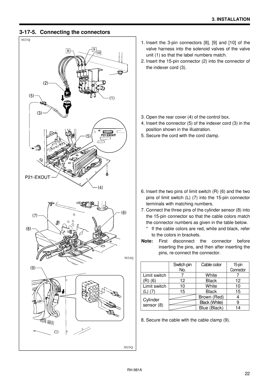 Brother rh-918a manual Connecting the connectors 