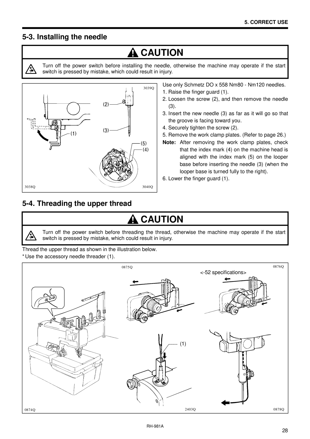 Brother rh-918a manual Installing the needle, Threading the upper thread 