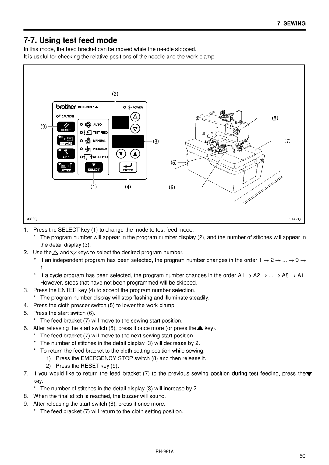 Brother rh-918a manual Using test feed mode 