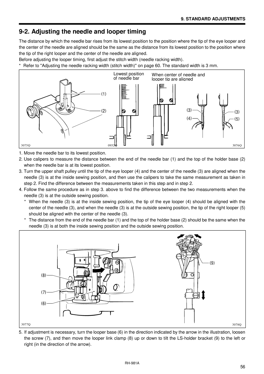 Brother rh-918a manual Adjusting the needle and looper timing 