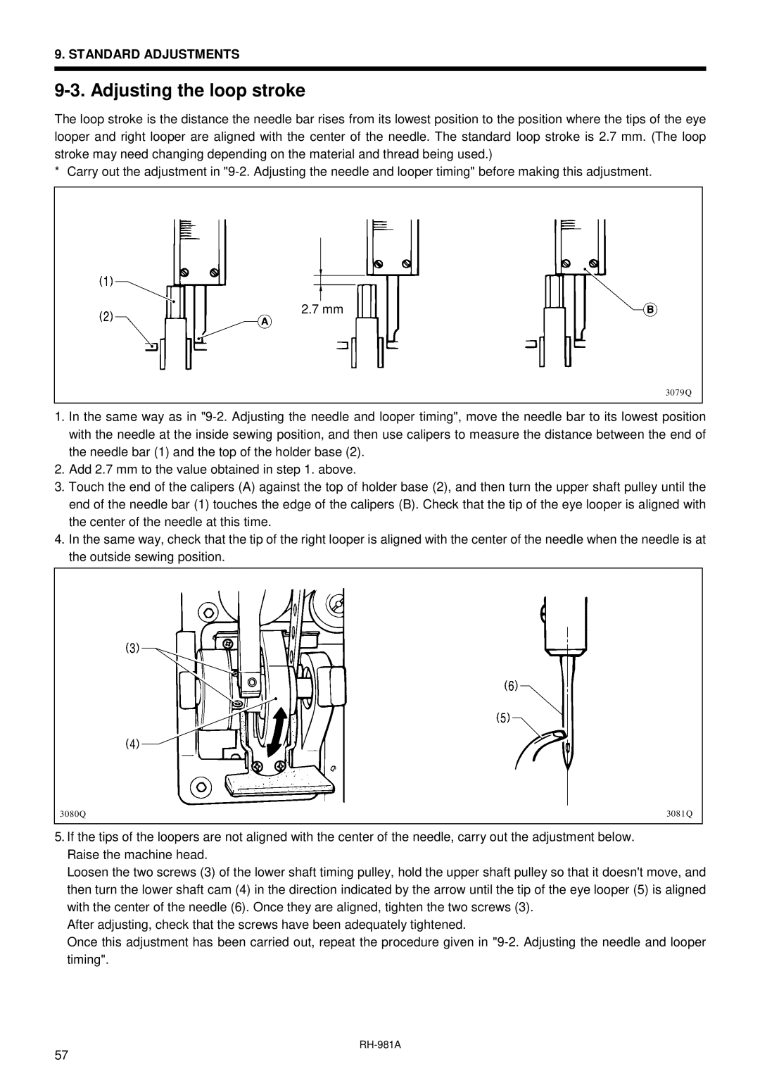 Brother rh-918a manual Adjusting the loop stroke 