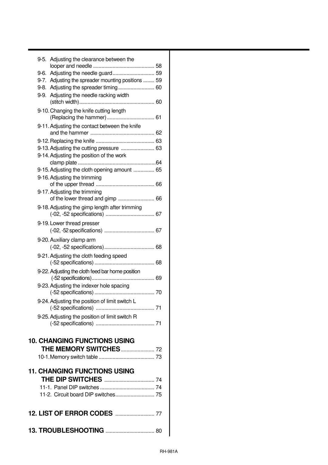 Brother rh-918a manual Changing Functions Using 