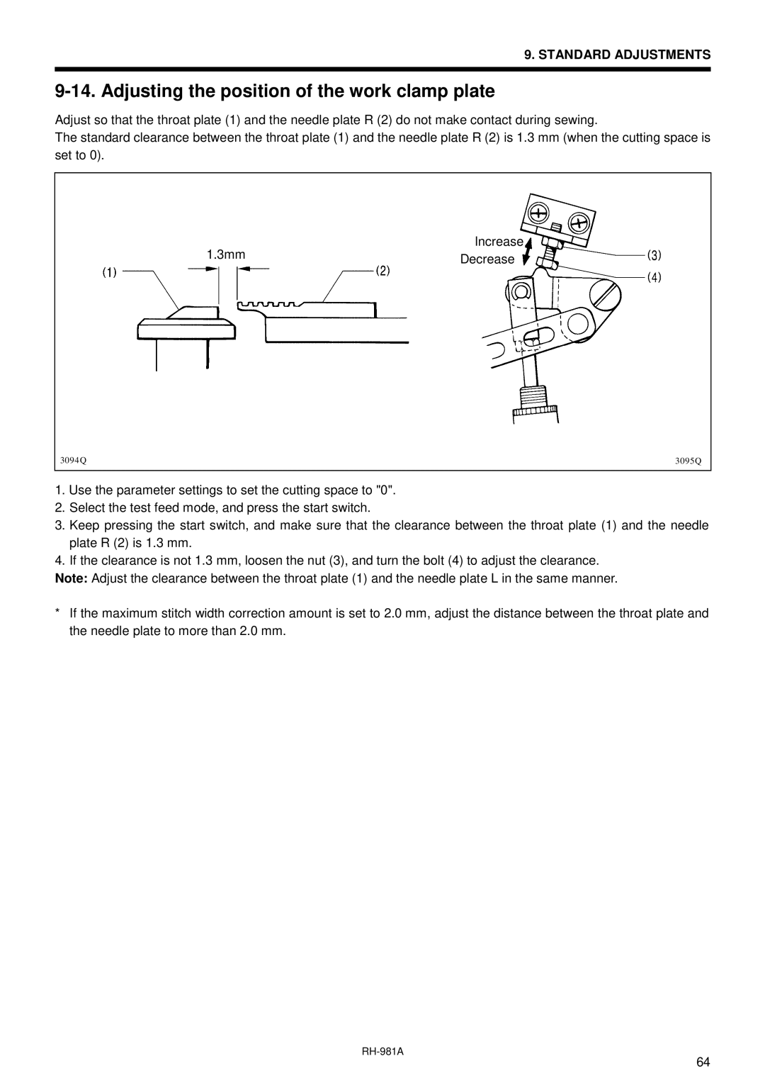 Brother rh-918a manual Adjusting the position of the work clamp plate 