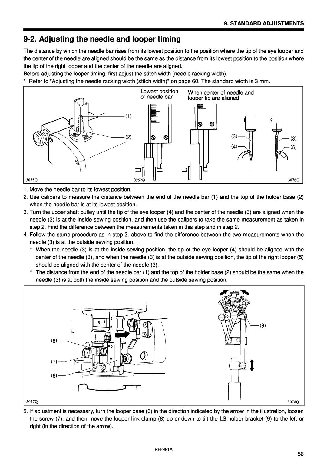 Brother rh-918a manual Adjusting the needle and looper timing 