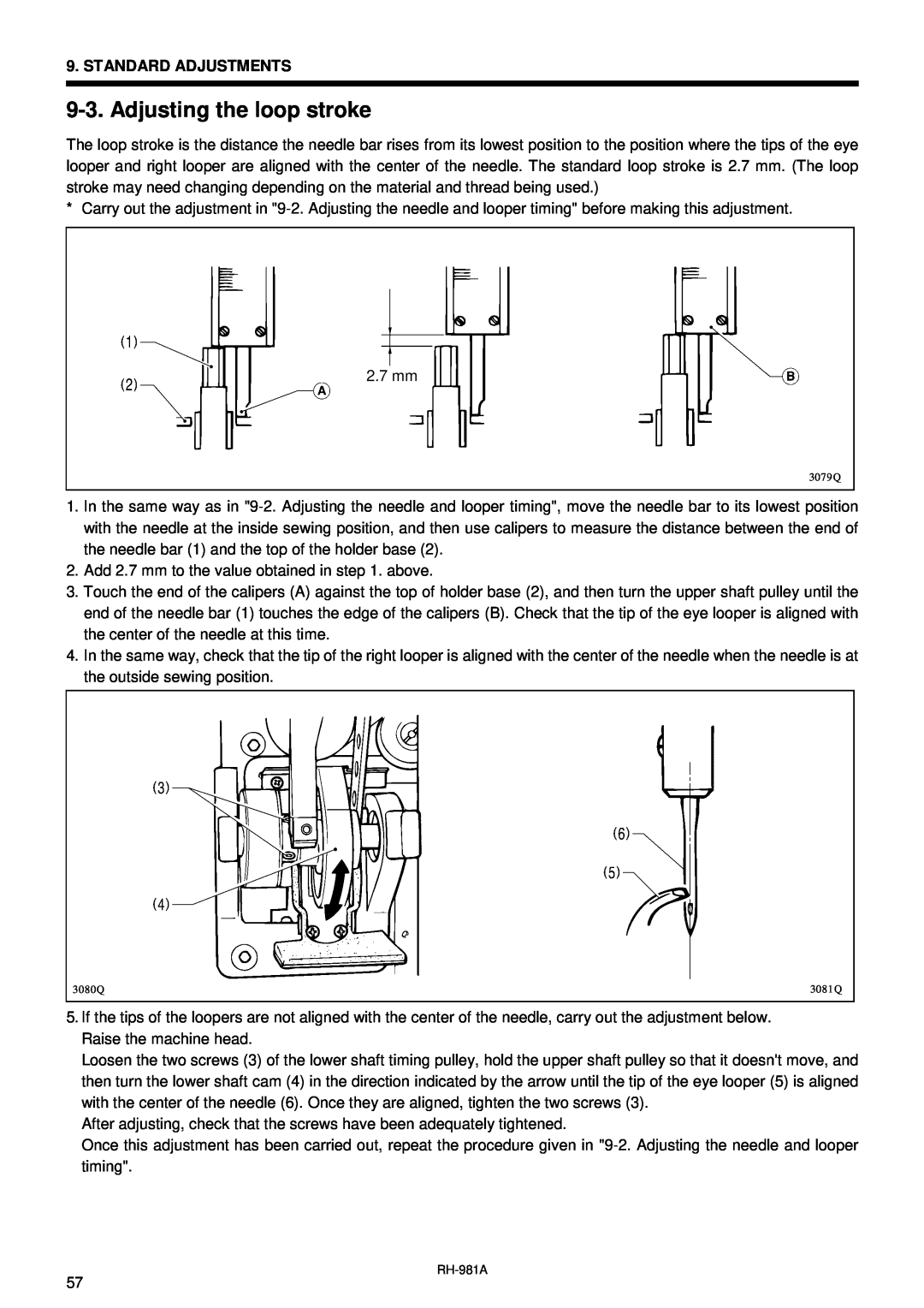 Brother rh-918a manual Adjusting the loop stroke 