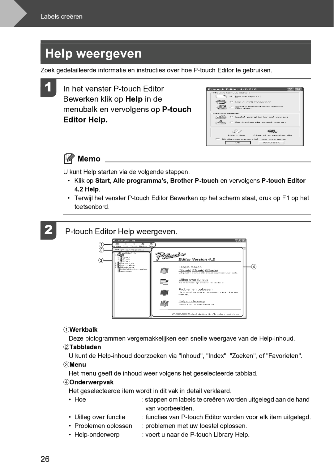 Brother RL-700S user manual Editor Help Memo, Touch Editor Help weergeven 