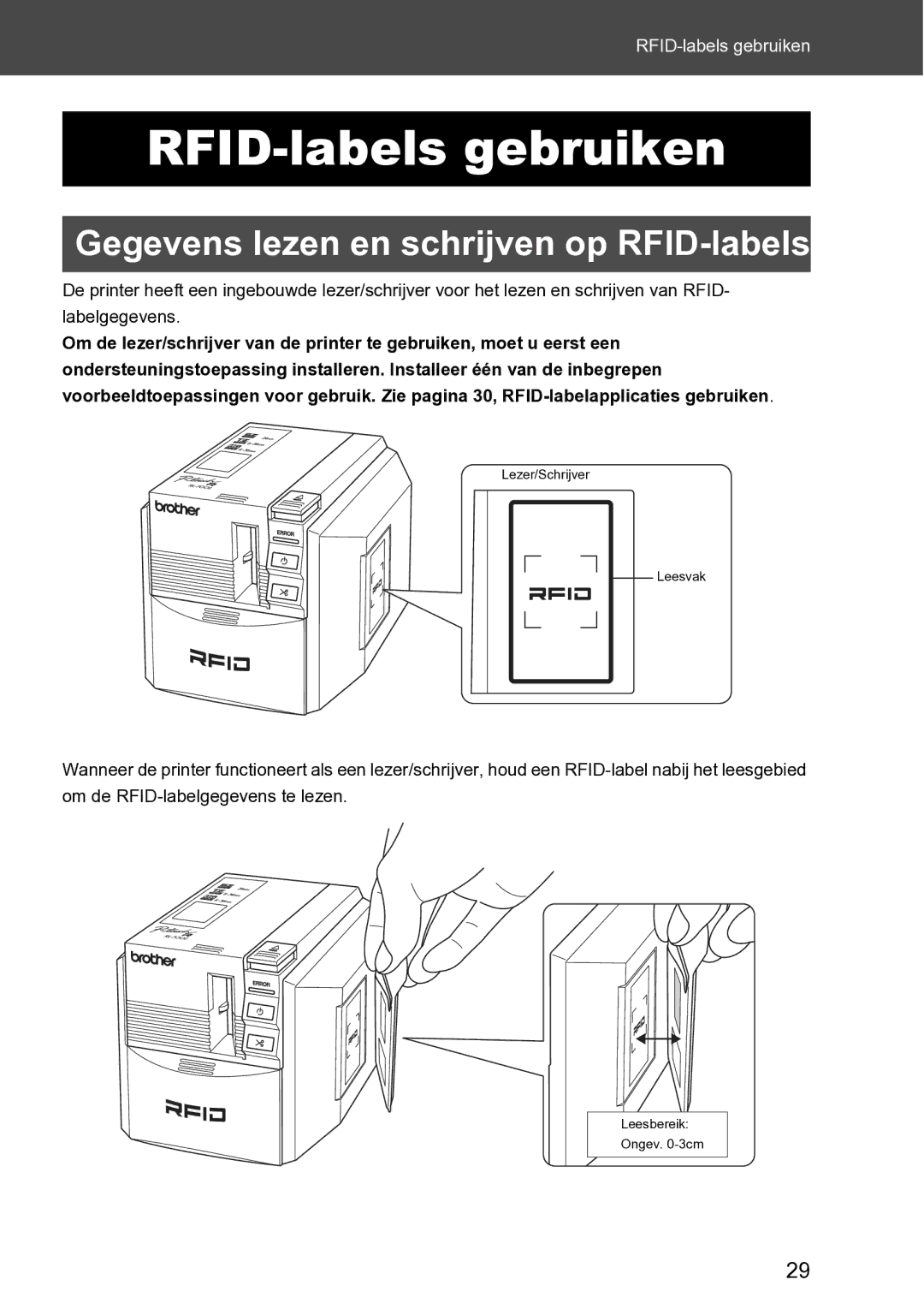 Brother RL-700S user manual RFID-labels gebruiken, Gegevens lezen en schrijven op RFID-labels 