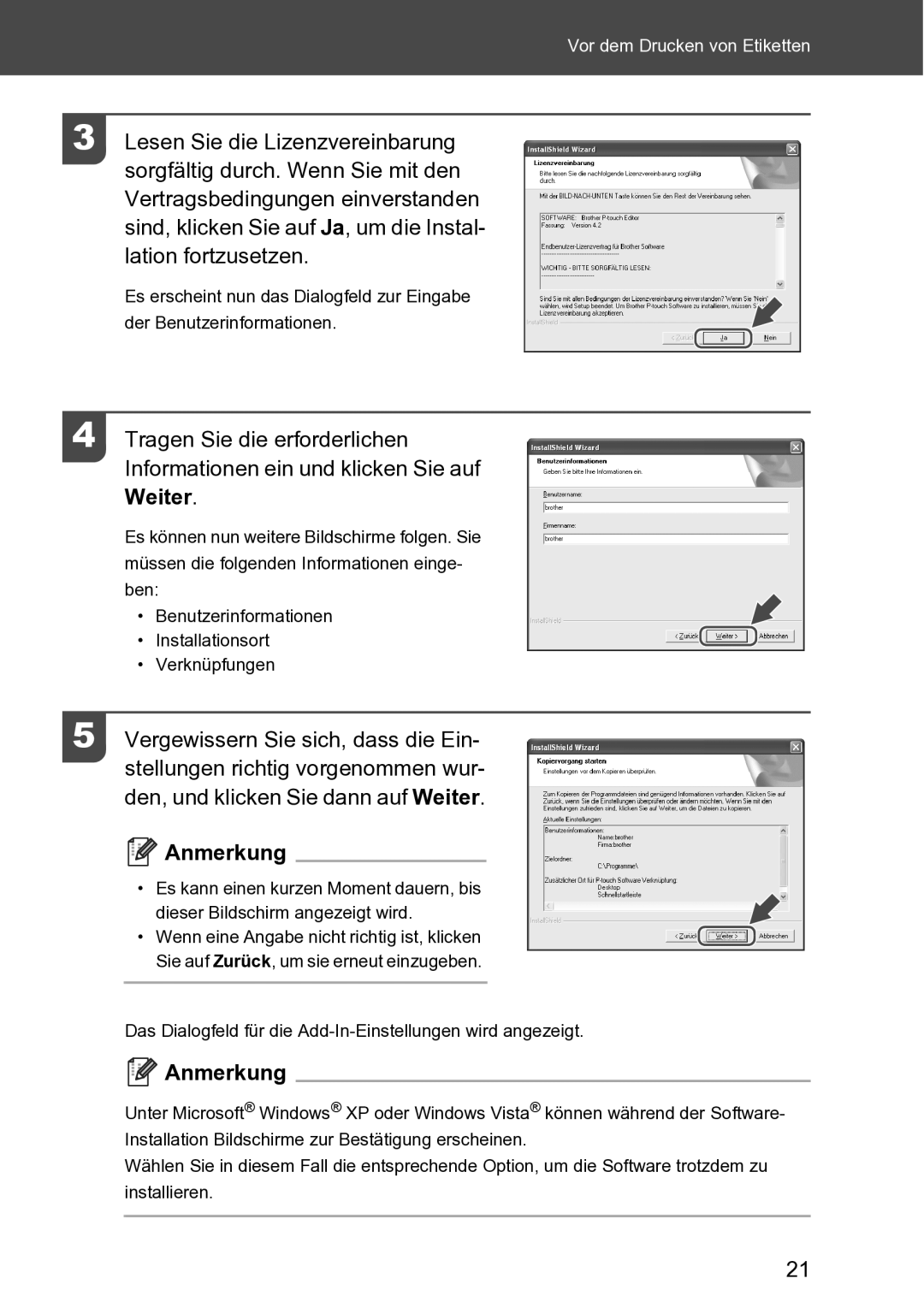 Brother RL-700S user manual Das Dialogfeld für die Add-In-Einstellungen wird angezeigt 