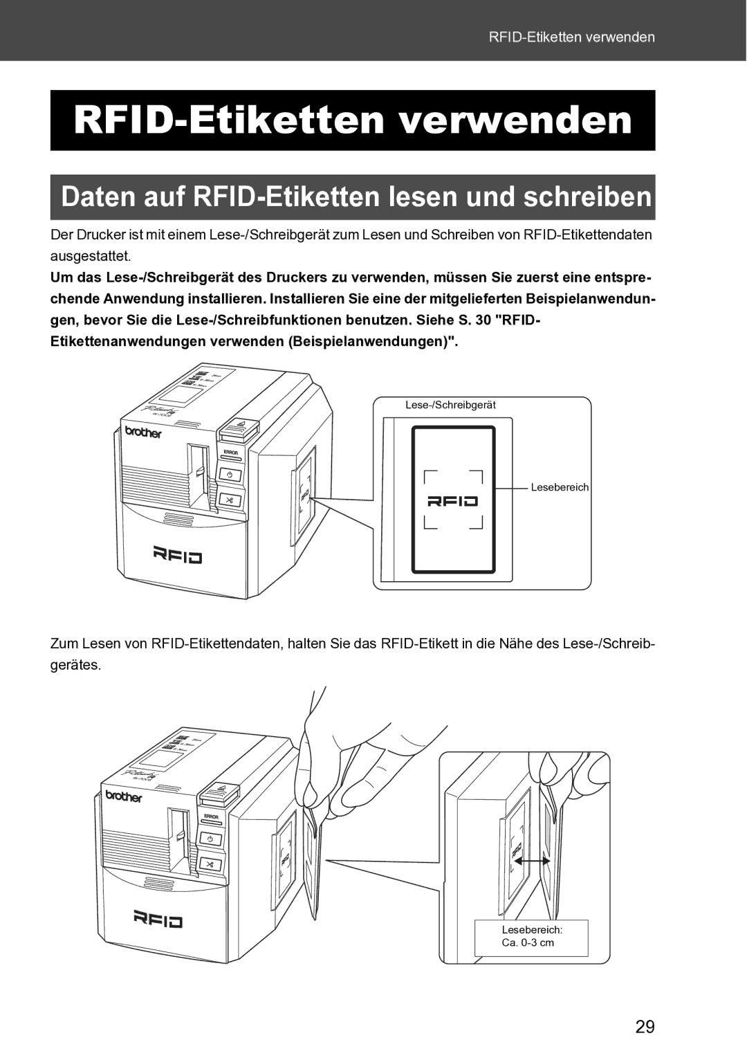 Brother RL-700S user manual RFID-Etiketten verwenden, Daten auf RFID-Etiketten lesen und schreiben 