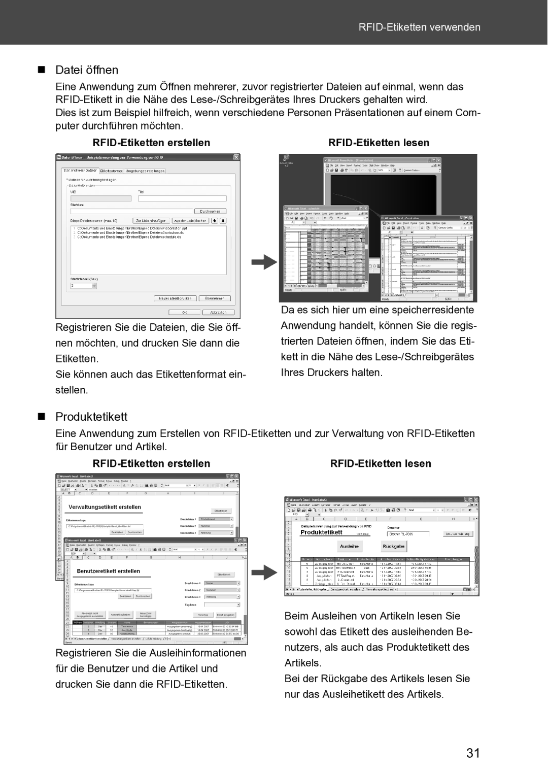 Brother RL-700S user manual „ Datei öffnen, „ Produktetikett 