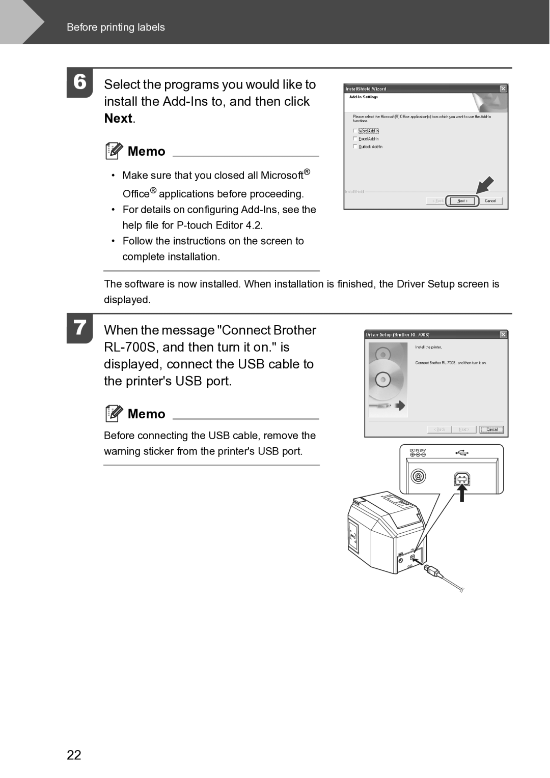 Brother RL-700S user manual Memo 