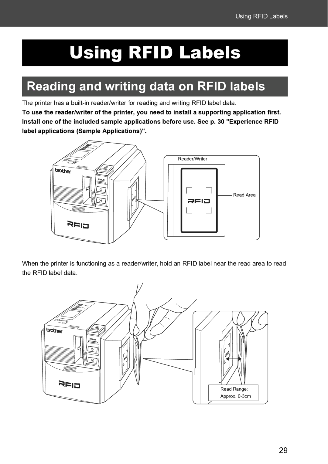 Brother RL-700S user manual Using Rfid Labels, Reading and writing data on Rfid labels 