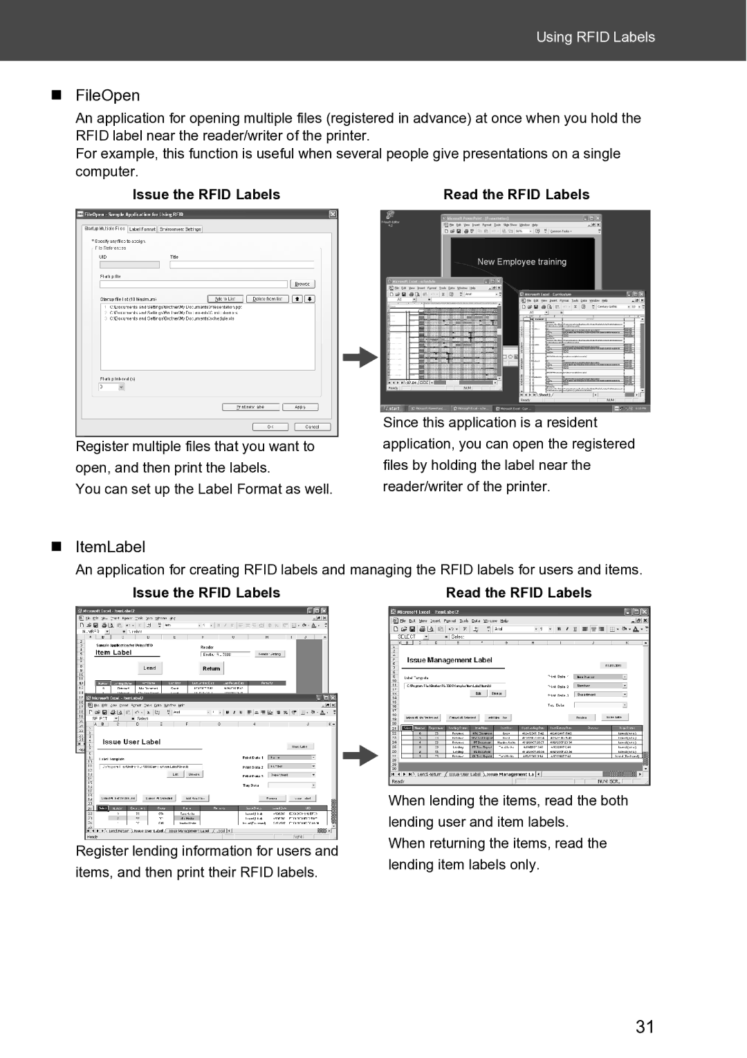 Brother RL-700S user manual „ FileOpen, „ ItemLabel 