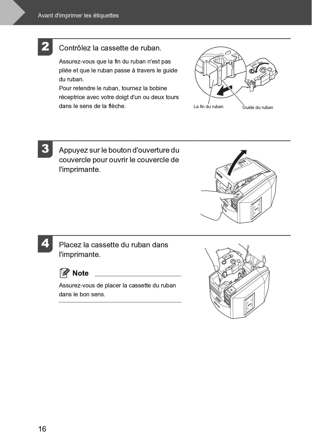 Brother RL-700S user manual Contrôlez la cassette de ruban 