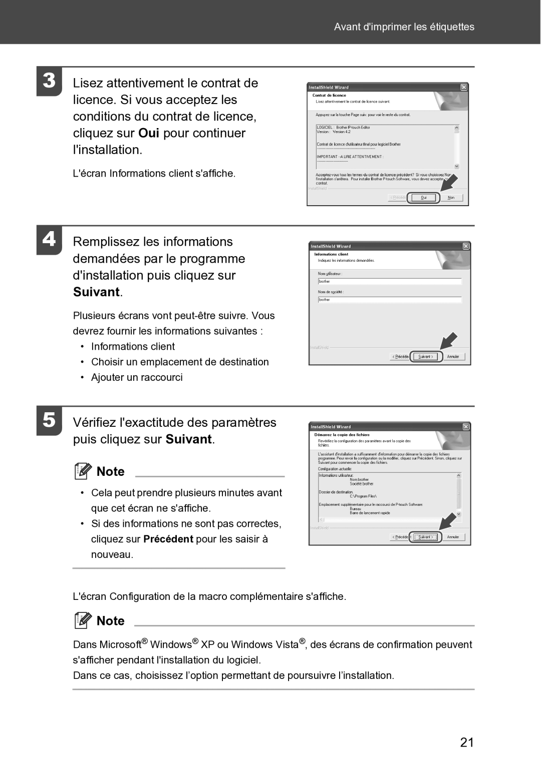 Brother RL-700S user manual Vérifiez lexactitude des paramètres puis cliquez sur Suivant 