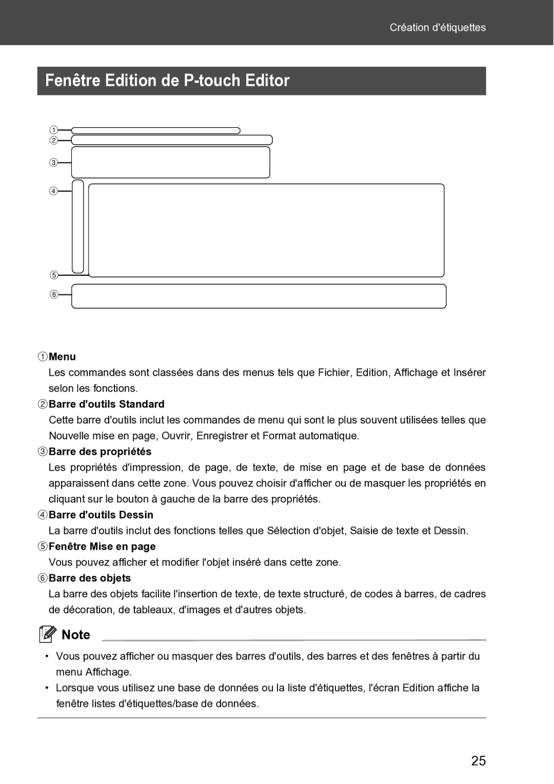 Brother RL-700S user manual Fenêtre Edition de P-touch Editor 